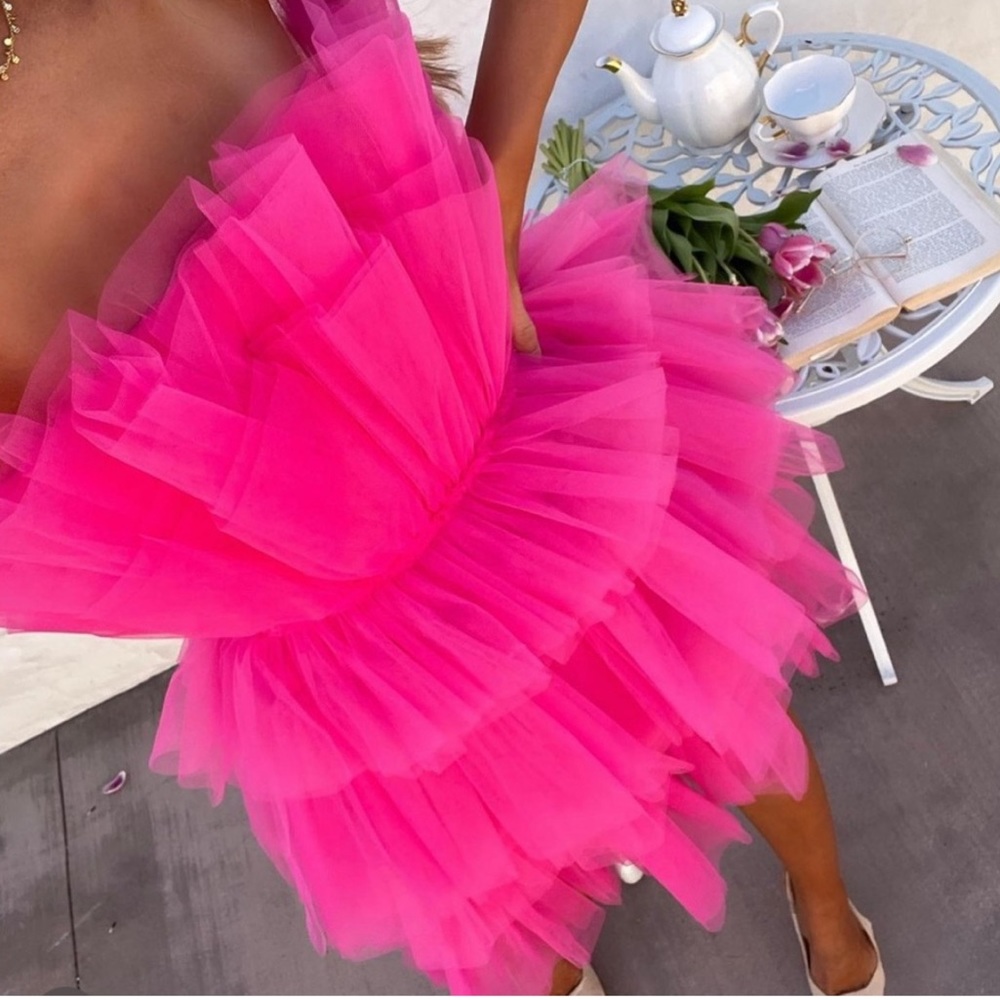 *RESTOCKED* Life Of The Party Hot Pink Layered Tulle Mini Dress